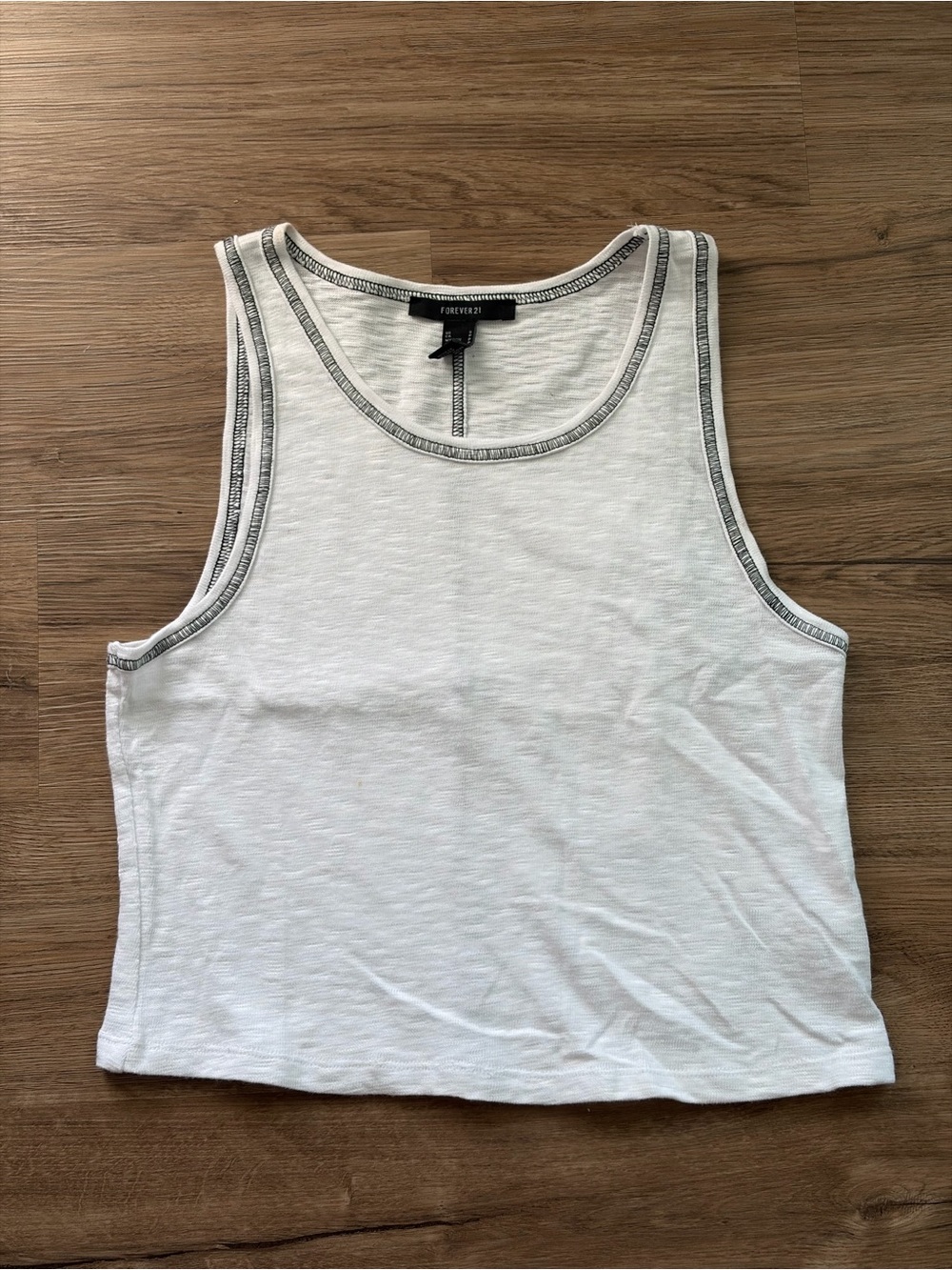 Forever 21 White Contrast Stitch 100% Cotton Tank Top Size S